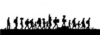 Line of human silhouettes walking