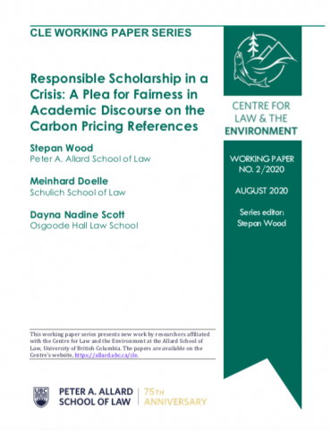 Cover page of CLE working paper entitled "Responsible Scholarship in a Crisis: A Plea for Fairness in Academic Discourse on the Carbon Pricing References"
