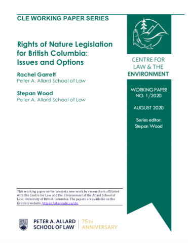 cover page of CLE working paper entitled "Rights of Nature Legislation for British Columbia: Issues and Options"