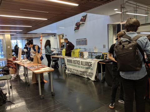 Exhibitors' tables at the 2018 Students for Mining Justice conference