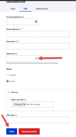 Update password screenshot