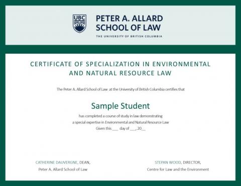 Sample student specialization certificate