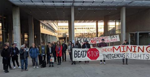 Photo of November 2019 protest against Panamerican Silver outside Beaty Biodiversity Museum, UBC 