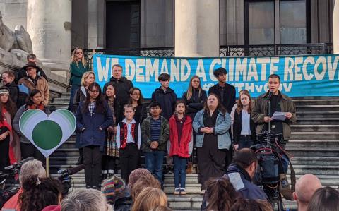 Youth plaintiffs in La Rose et al climate case on the steps of the Vancouver Art Gallery