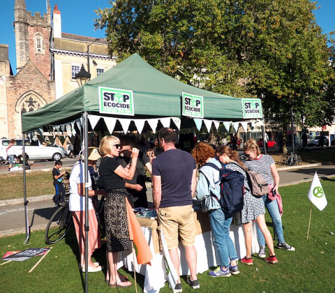 Stop Ecocide campaign table at Bristol Climate Strike