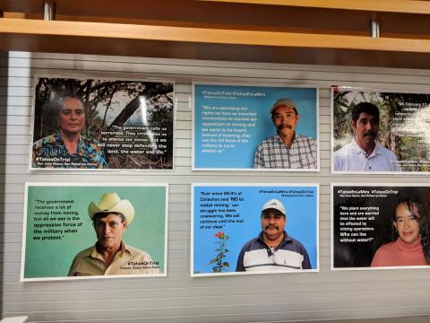 Testimonial posters at the 2018 Students for Mining Justice conference about Tahoe Resources' Escobal Mine