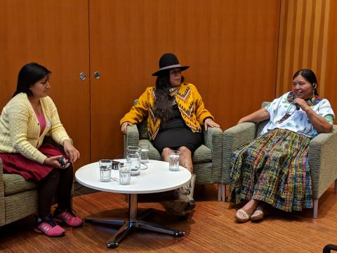 Ysidora Chaupe Acuña, Kanahus Manuel and Angelica Choc discuss their experiences as Indigenous women land defenders at the 2018 Students for Mining Justice conference
