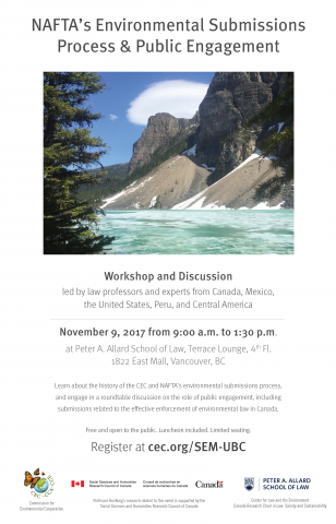 Workshop and Discussion poster: NAFTA's Environmental Submissions Process and Public Engagement
