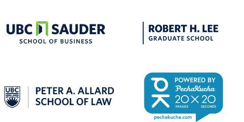 Logos: Sauder School of Business, Robert H Lee Graduate School, Allard School of Law, PechaKucha