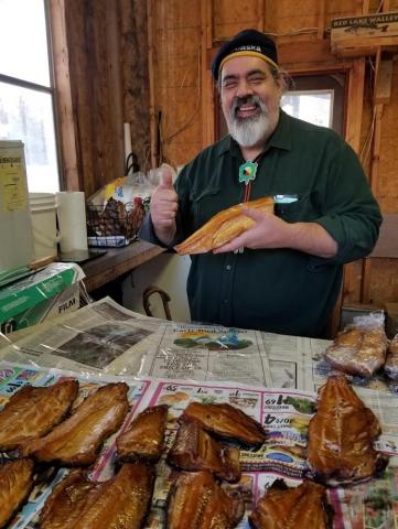 Photo of Frank Bibeau with smoked fish