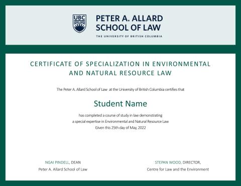 Sample Certificate: Environmental Specialization