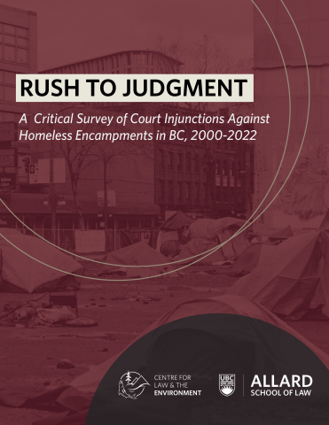 Cover of report - title over crimson background with a photo of a tent city behind