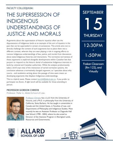 2022 09 15 - The Supersession of Indigenous Understandings of Justice and Morals - LAW