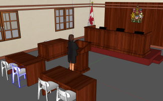 Early SketchUp visualization of the moot court simulator.