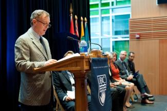 Peter Allard at the official opening of Allard Hall