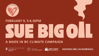 Poster announcing the Sue Big Oil event