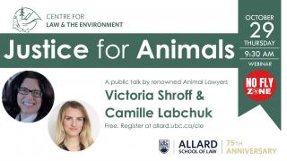 Poster for "Justice for Animals" CLE No Fly Zone Speaker Series event