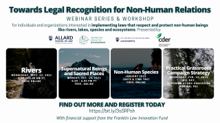 Poster announcing free webinar series: Towards Legal Recognition for Non-Human Relations
