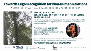 Poster announcing workshop: legal recognition of non-human relations