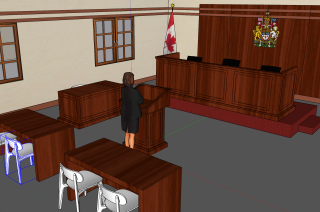 Early SketchUp visualization of the moot court simulator.