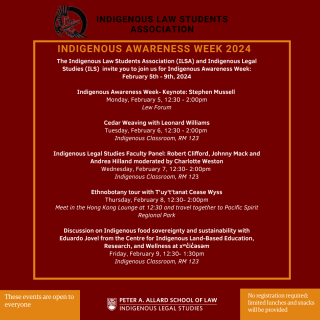 Description of events for Indigenous Awareness Week