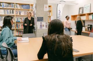 Students and faculty in the Marlee Kline Room & Library